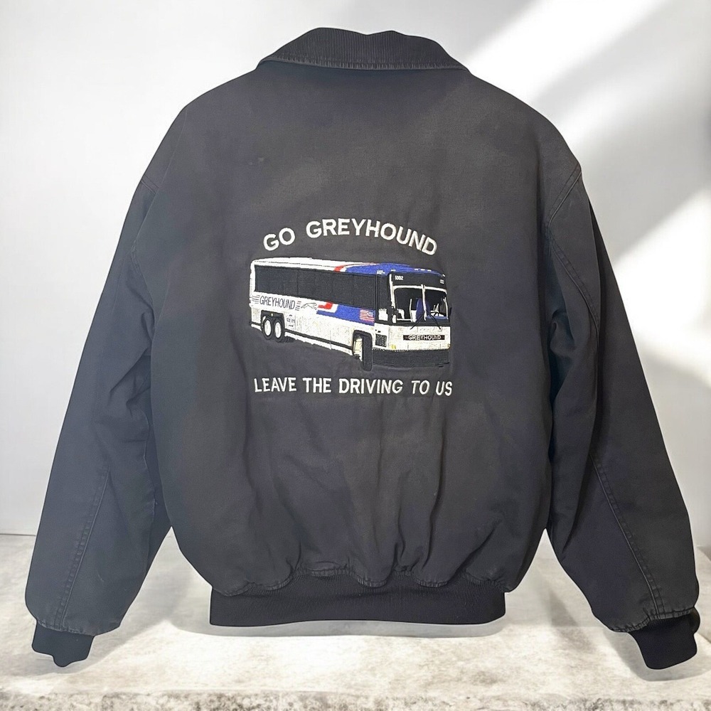 Vintage Greyhound Bus Line Size Medium Employee Driver Canvas Coat Embroidered